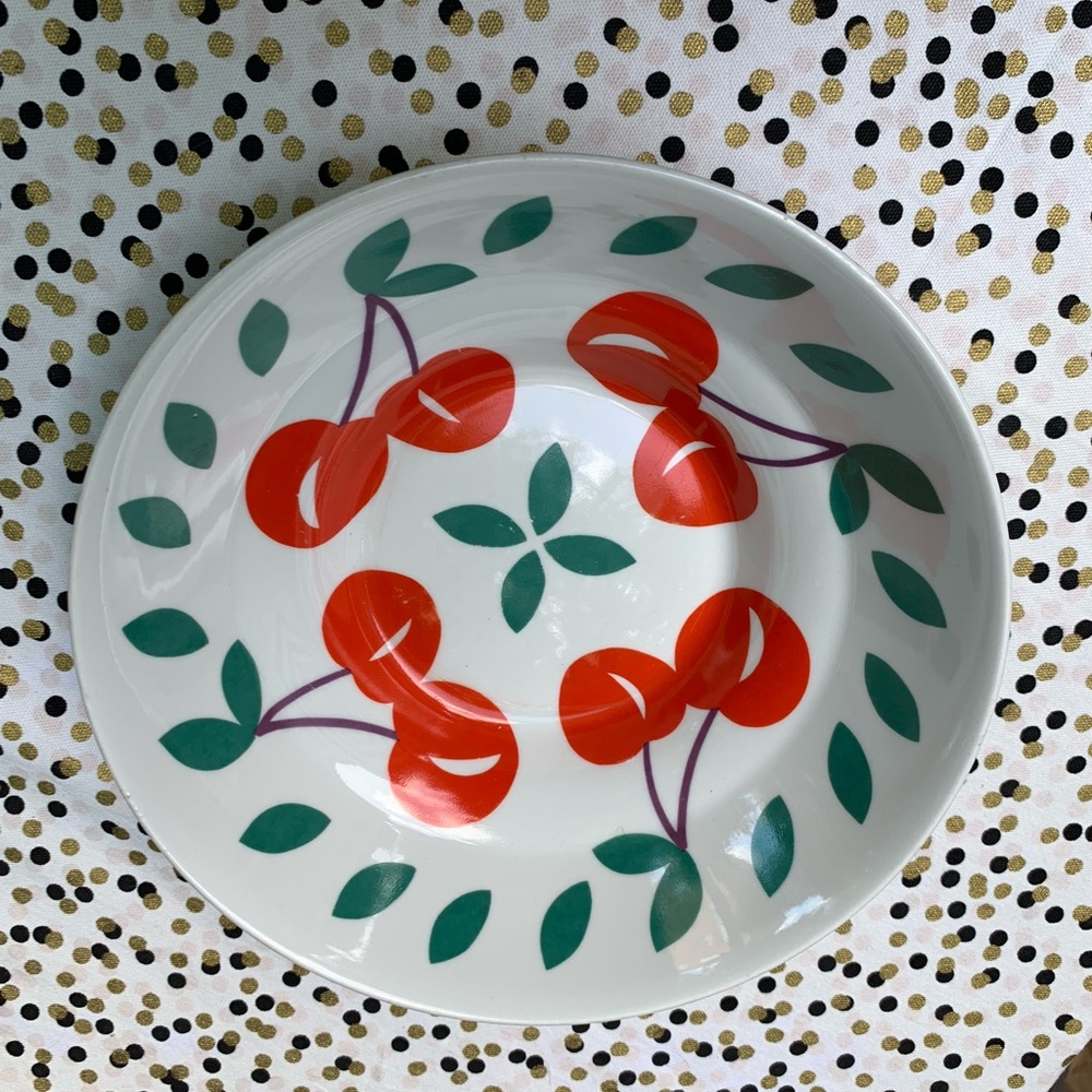 Vintage Cherry Print Ceramic Bowl